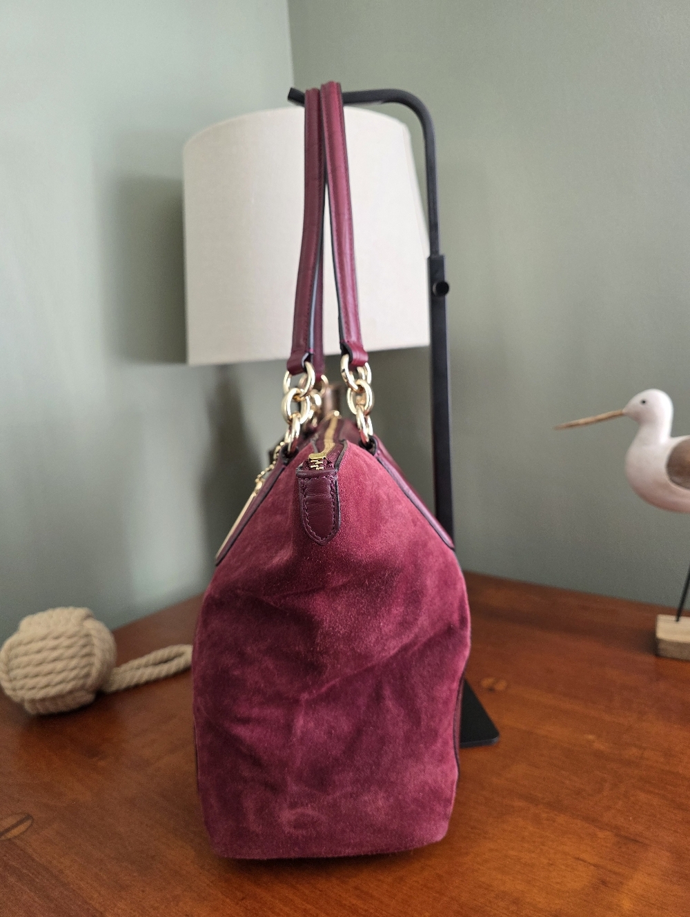 Coach F54579 Ava Tote Shoulder Oxblood Burgundy Suede Leather Bag - Picture 3 of 16